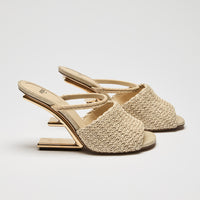 Fendi Beige Raffia Intreccio Band Sandal Size 36