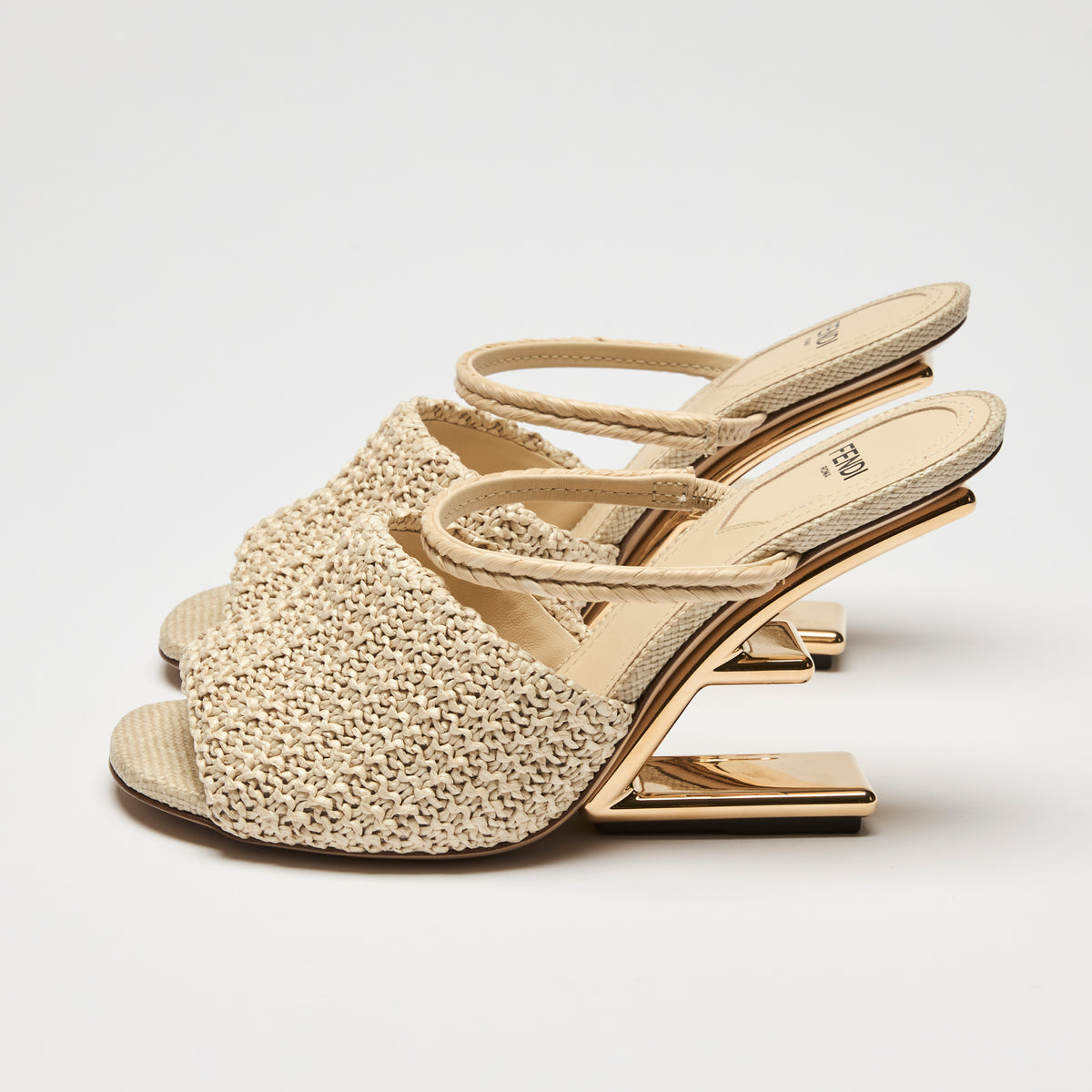 Fendi Beige Raffia Intreccio Band Sandal Size 36