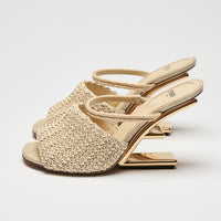 Fendi Beige Raffia Intreccio Band Sandal Size 36