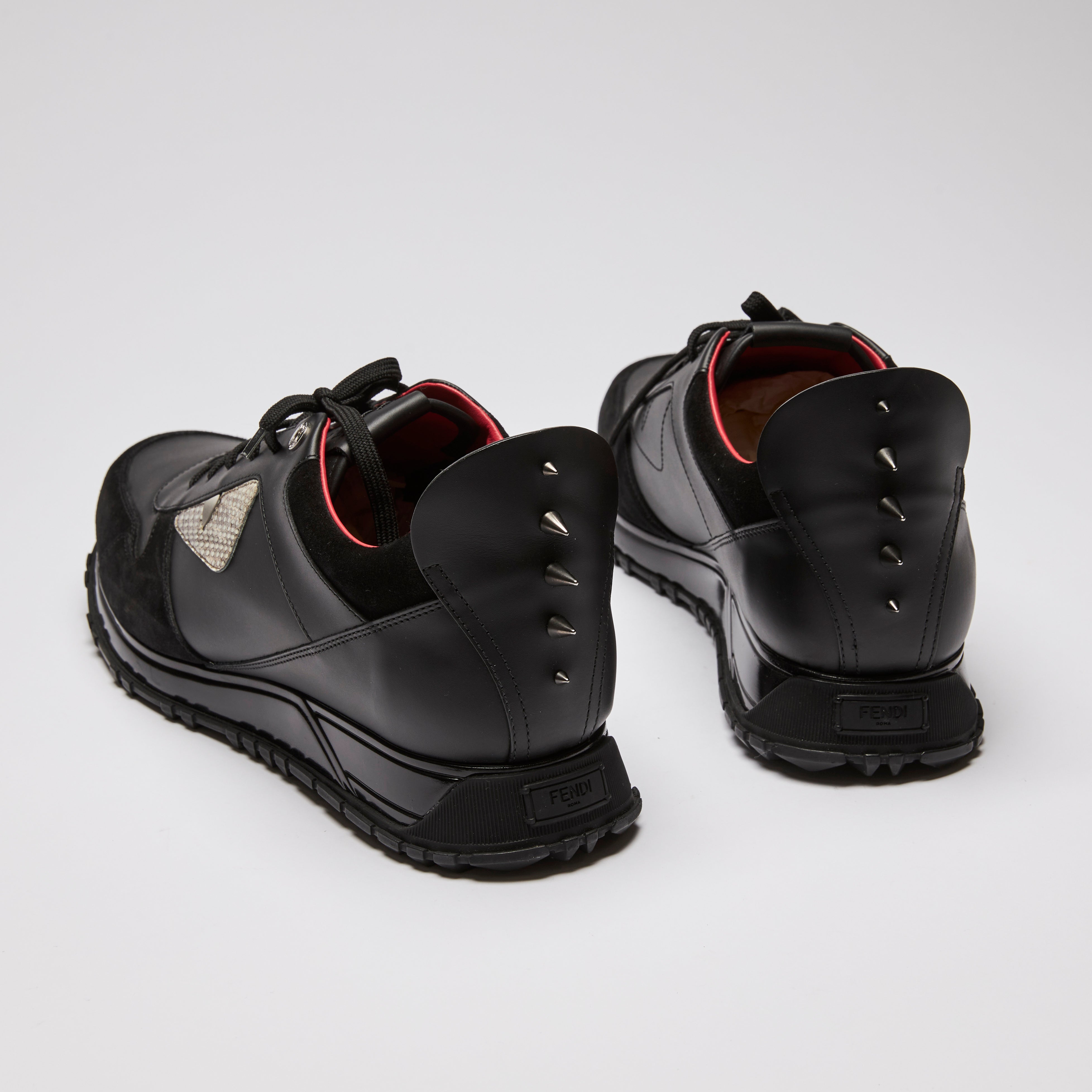 Fendi Black Leather and Suede Monster Lace Up Sneakers MENS Size 11 Luxury Finds Consignment