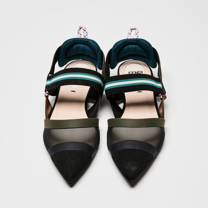 Fendi  Teal/Green/Black Multicolour Tech Mesh Slingback Sandals Size 36