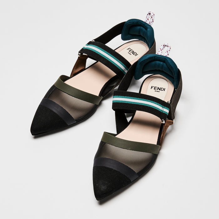 Fendi  Teal/Green/Black Multicolour Tech Mesh Slingback Sandals Size 36