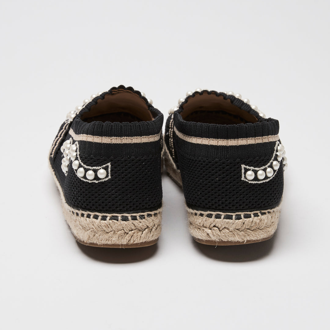 Fendi Black Knit Faux Pearl Espadrilles Size 38.5