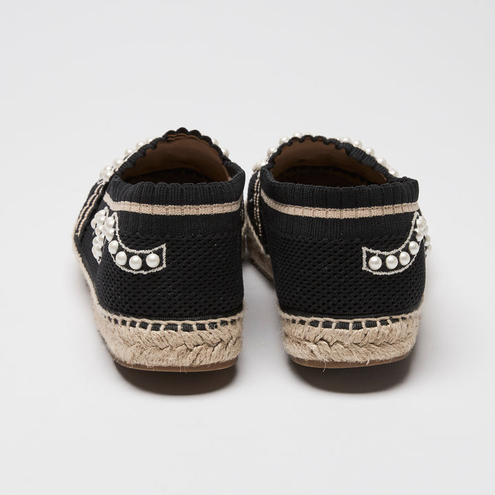 Fendi Black Knit Faux Pearl Espadrilles Size 38.5