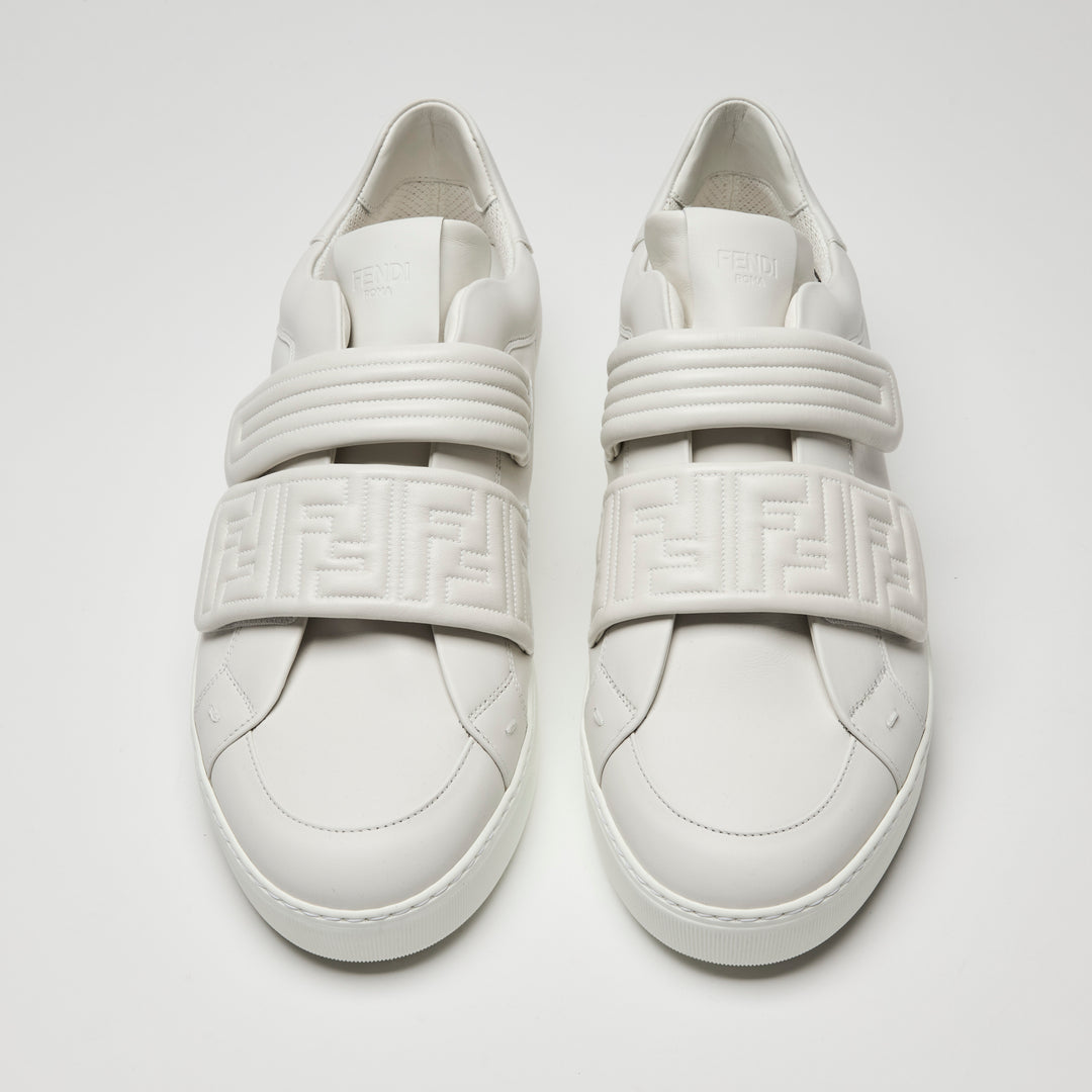 Fendi Men's White Calf Leather FF Strap Sneakers Size 9.5