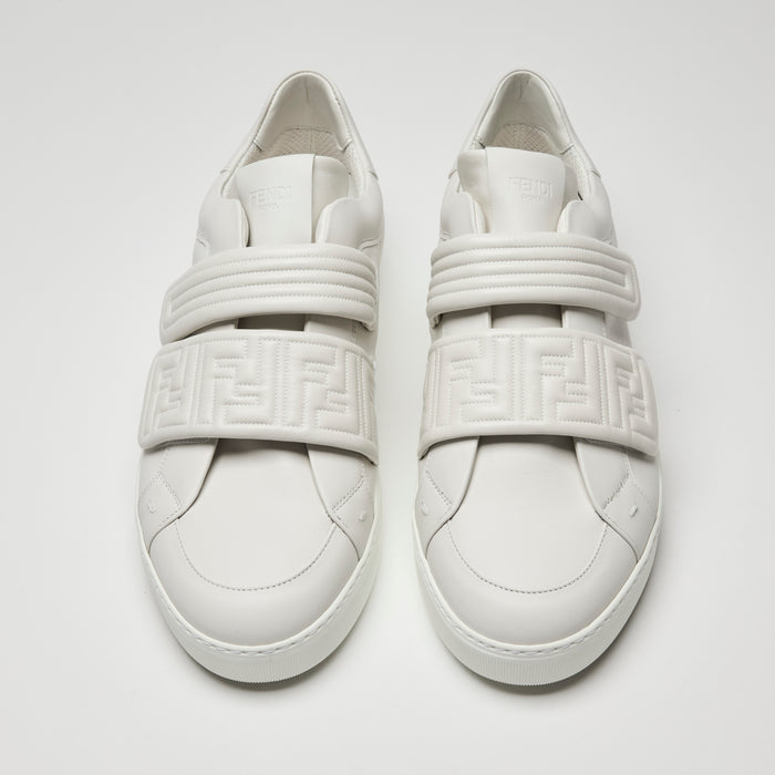 Fendi Men's White Calf Leather FF Strap Sneakers Size 9.5