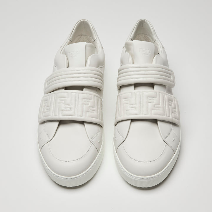 Fendi Men's White Calf Leather FF Strap Sneakers Size 9.5