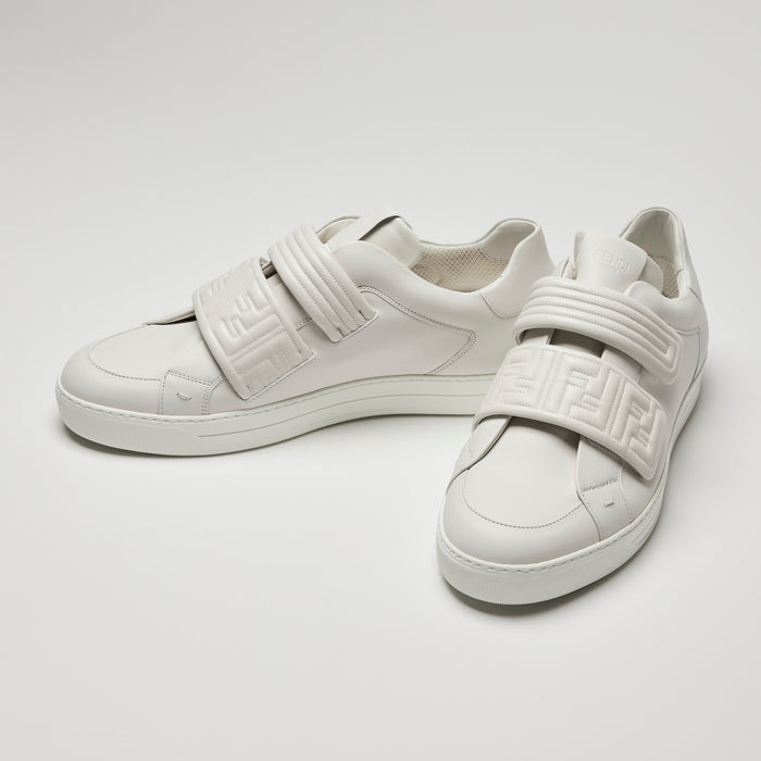 Fendi Men's White Calf Leather FF Strap Sneakers Size 9.5
