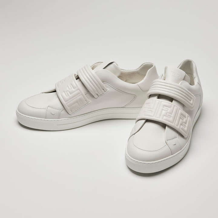 Fendi Men's White Calf Leather FF Strap Sneakers Size 9.5