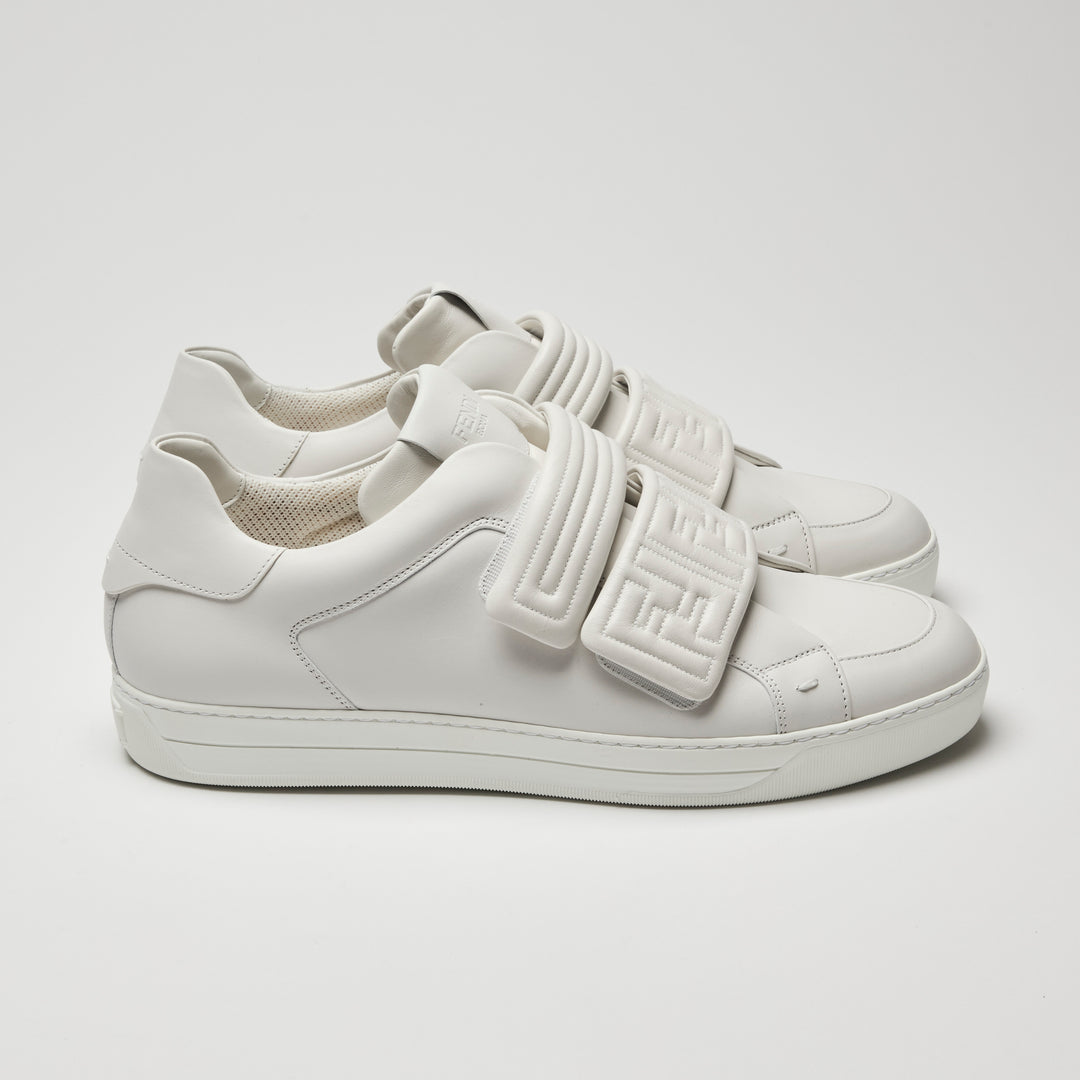 Fendi Men's White Calf Leather FF Strap Sneakers Size 9.5