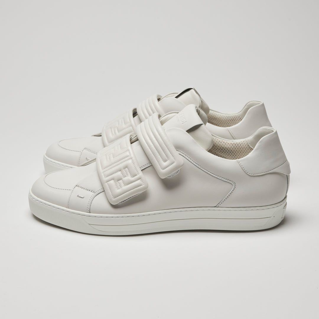 Fendi Men's White Calf Leather FF Strap Sneakers Size 9.5