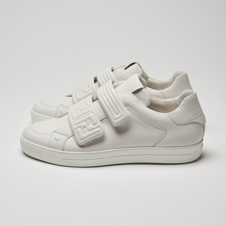 Fendi Men's White Calf Leather FF Strap Sneakers Size 9.5