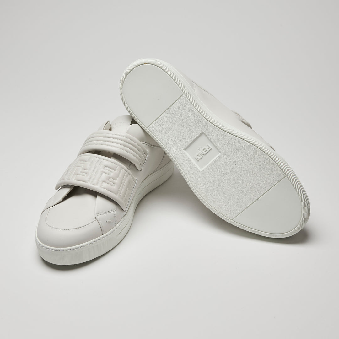 Fendi Men's White Calf Leather FF Strap Sneakers Size 9.5