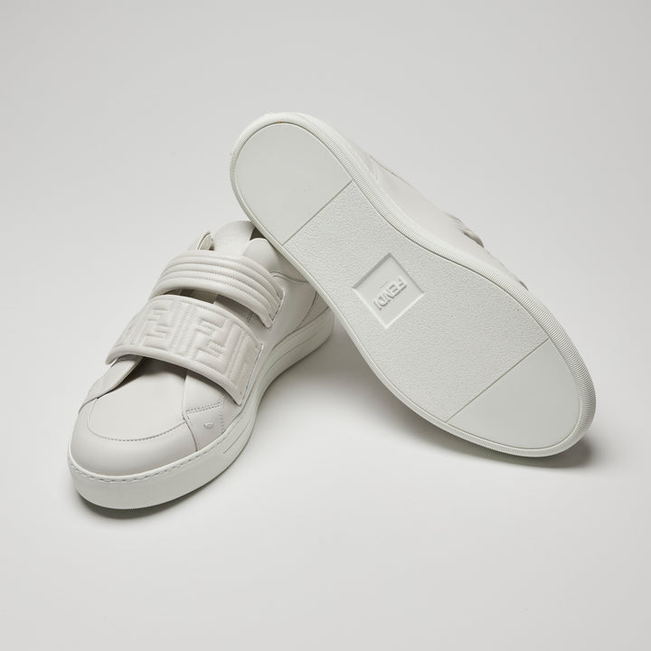 Fendi Men's White Calf Leather FF Strap Sneakers Size 9.5