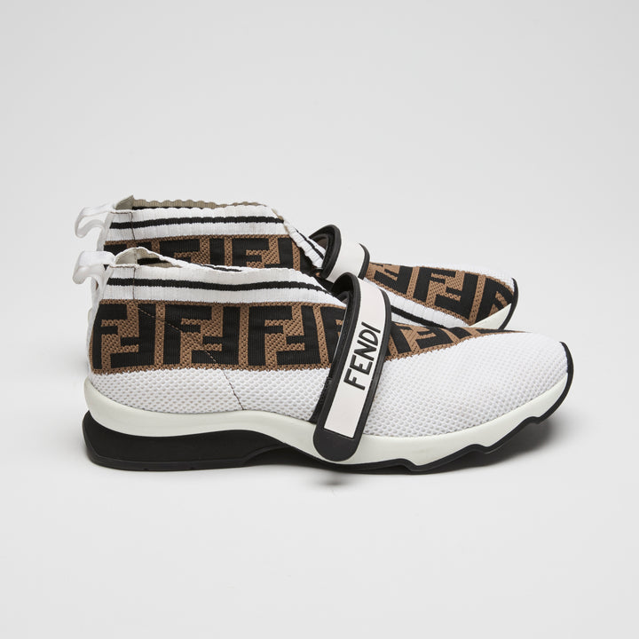 Fendi White & Brown Knit FF Rockoko Sneakers Size 41