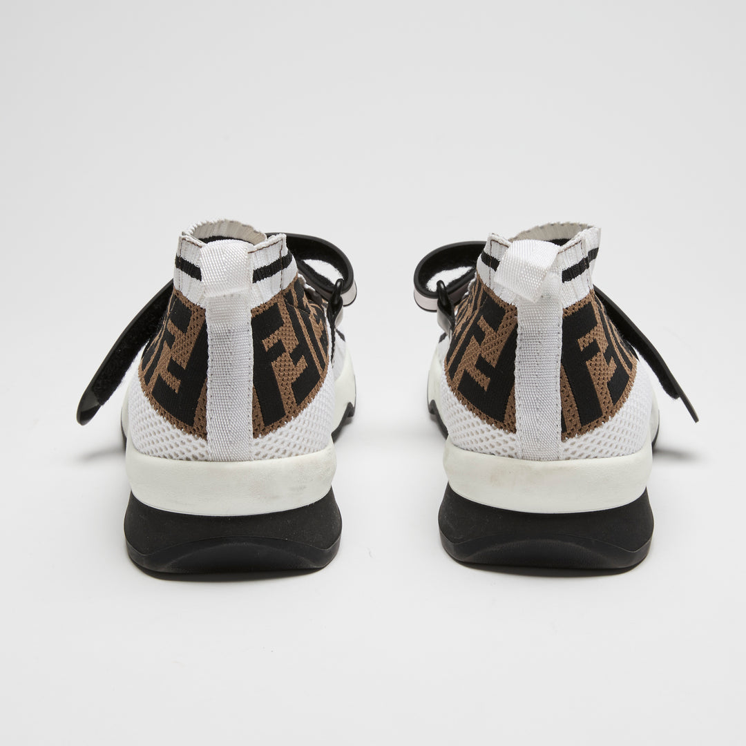 Fendi White & Brown Knit FF Rockoko Sneakers Size 41