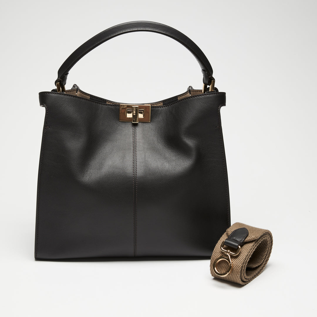 Fendi Dark Brown Vitello Seta Medium Peekaboo X-Lite Handbag
