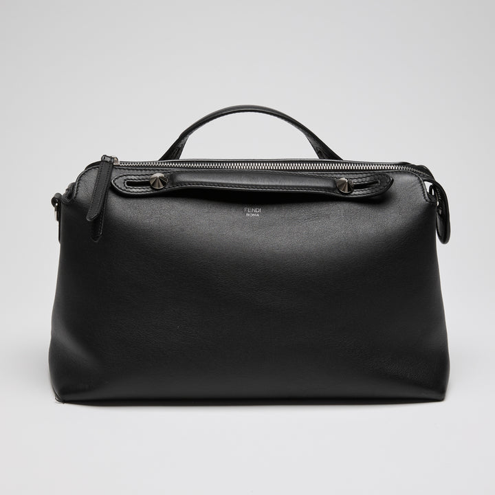 Fendi Black Nappa Calfskin Leather Large By the Way Boston Handbag