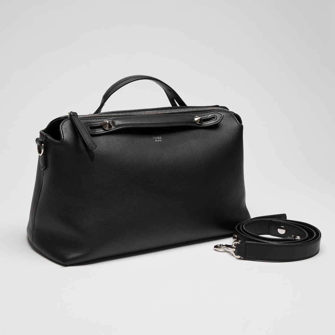 Fendi Black Nappa Calfskin Leather Large By the Way Boston Handbag