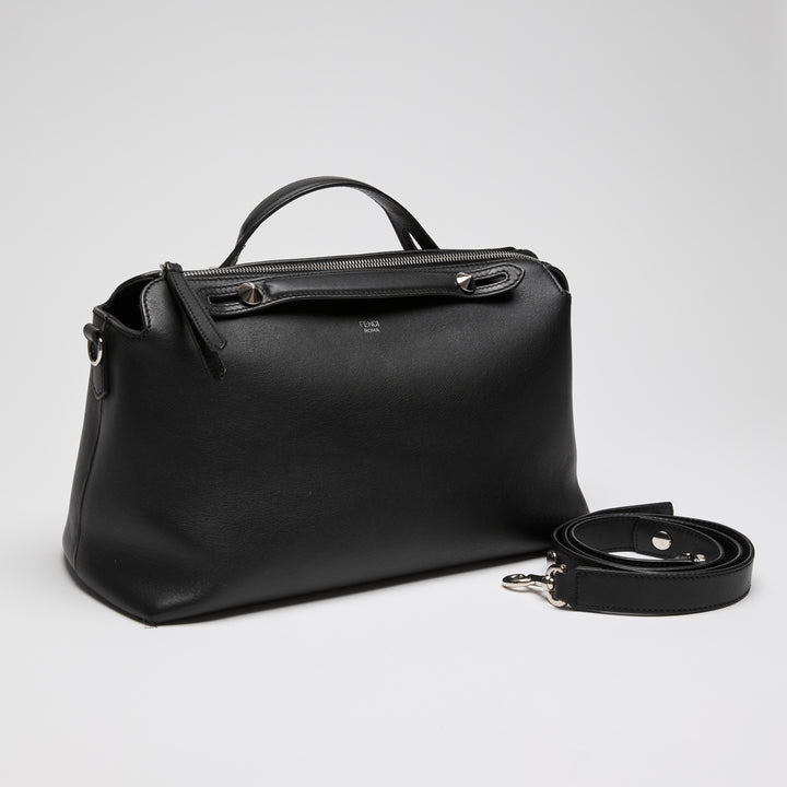 Fendi Black Nappa Calfskin Leather Large By the Way Boston Handbag