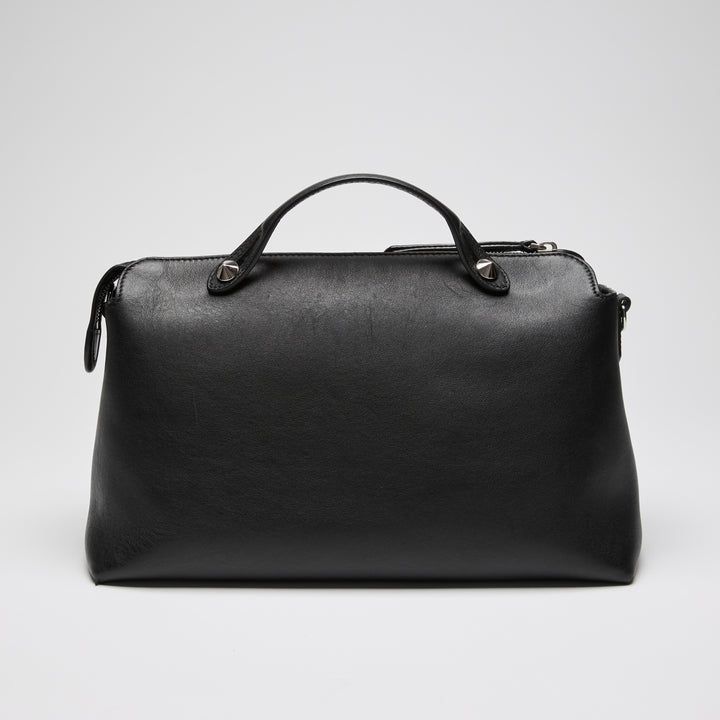 Fendi Black Nappa Calfskin Leather Large By the Way Boston Handbag