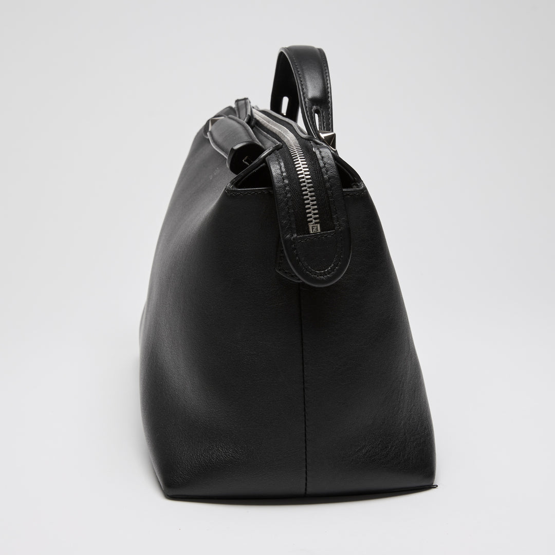 Fendi Black Nappa Calfskin Leather Large By the Way Boston Handbag