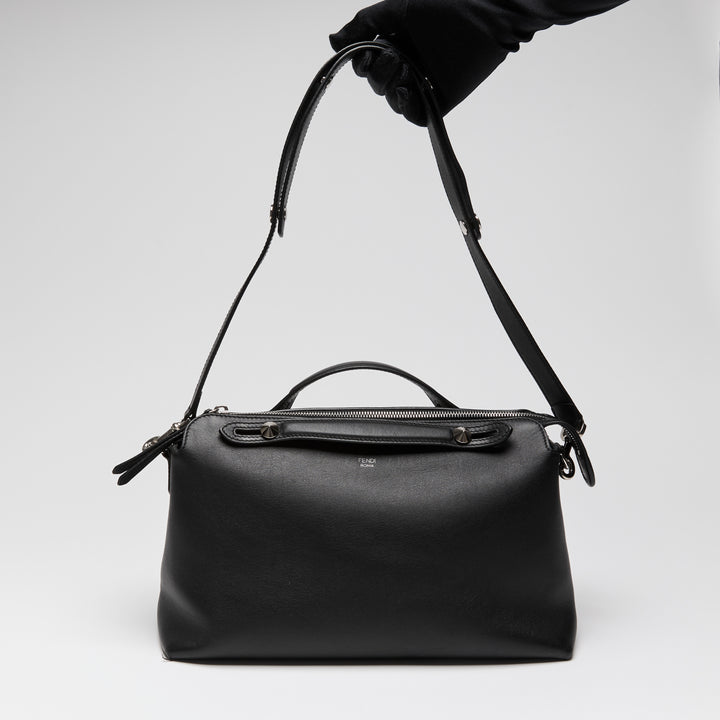 Fendi Black Nappa Calfskin Leather Large By the Way Boston Handbag