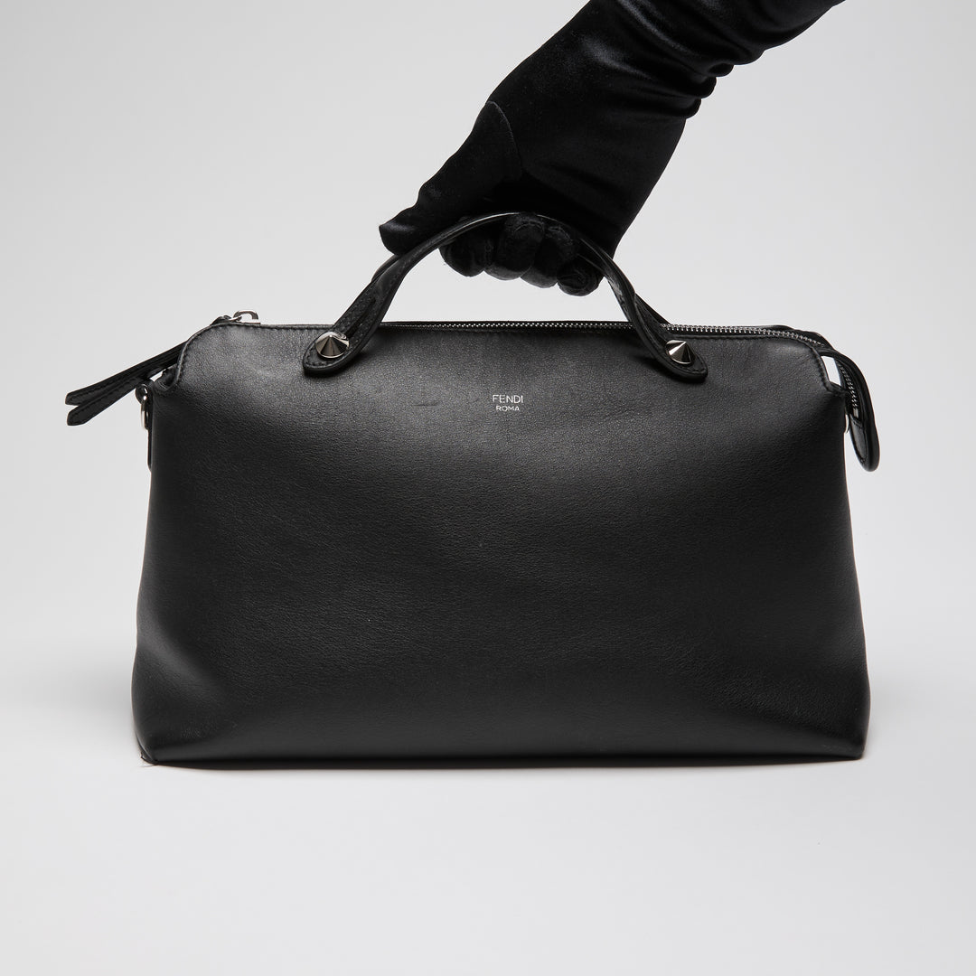 Fendi Black Nappa Calfskin Leather Large By the Way Boston Handbag