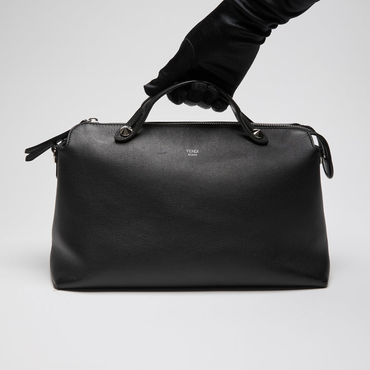 Fendi Black Nappa Calfskin Leather Large By the Way Boston Handbag