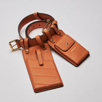 Excellent Pre-Loved Orange Smooth Leather Dual Pouch Belt Bag. (front)