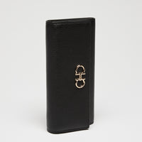 Ferragamo Black Calfskin Leather Gancini Wallet with Chain