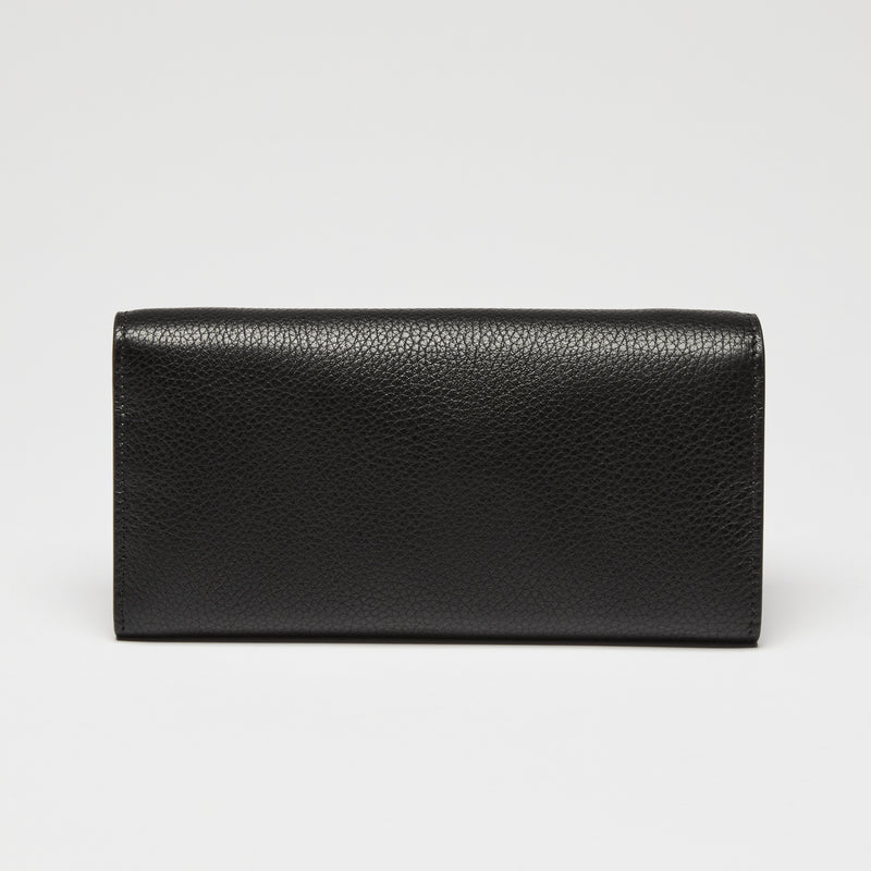 Ferragamo Black Calfskin Leather Gancini Wallet with Chain