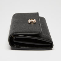 Ferragamo Black Calfskin Leather Gancini Wallet with Chain