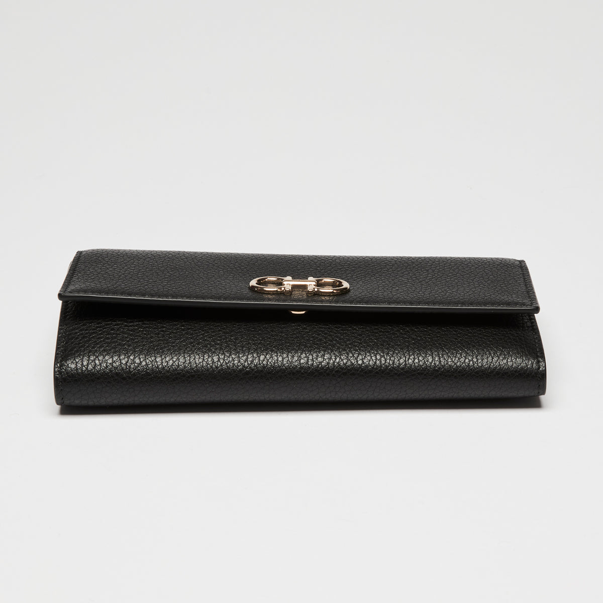 Ferragamo Black Calfskin Leather Gancini Wallet with Chain