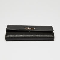 Ferragamo Black Calfskin Leather Gancini Wallet with Chain