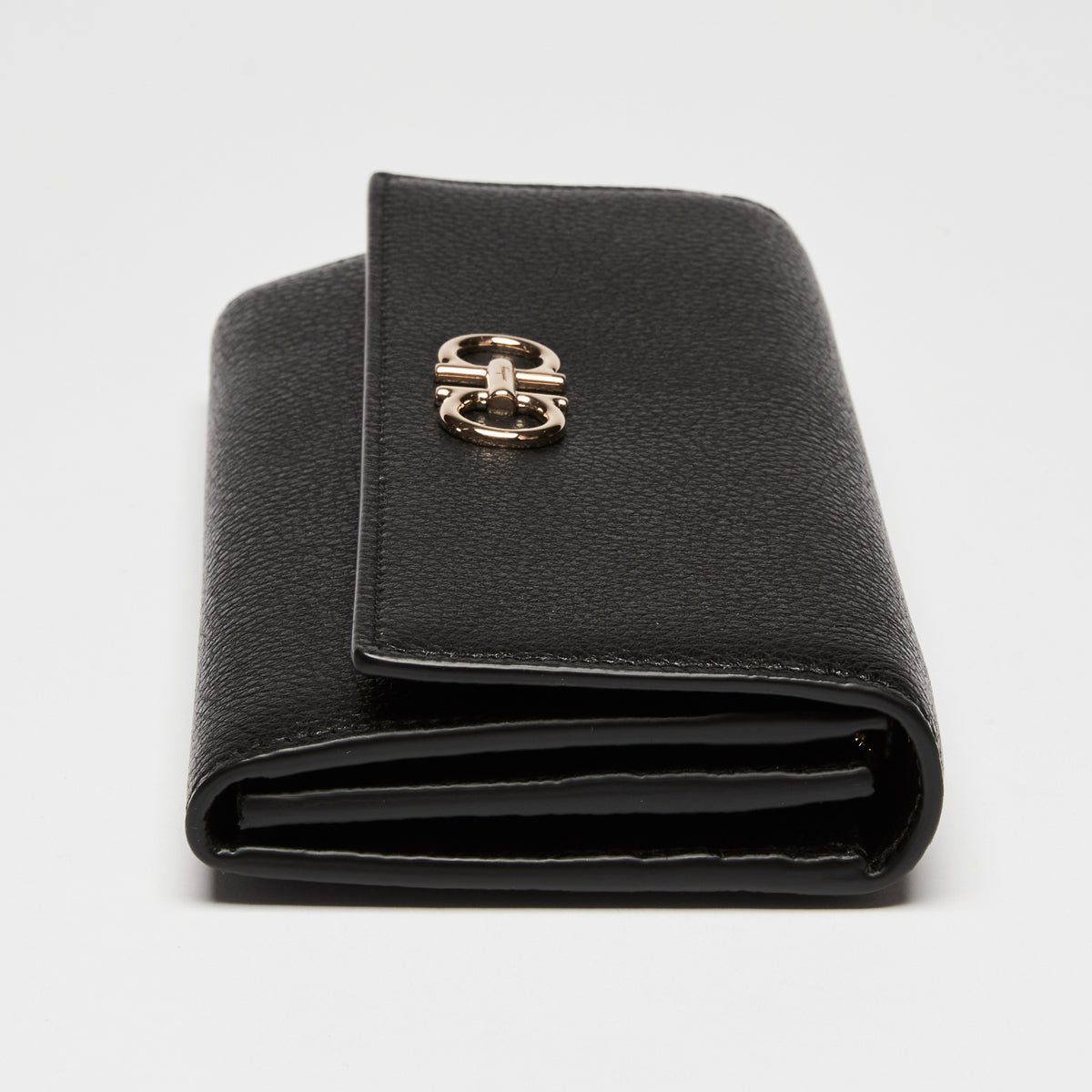 Ferragamo Black Calfskin Leather Gancini Wallet with Chain