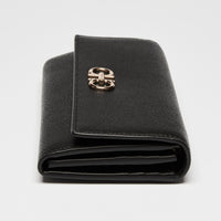 Ferragamo Black Calfskin Leather Gancini Wallet with Chain