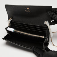 Ferragamo Black Calfskin Leather Gancini Wallet with Chain
