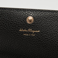 Ferragamo Black Calfskin Leather Gancini Wallet with Chain