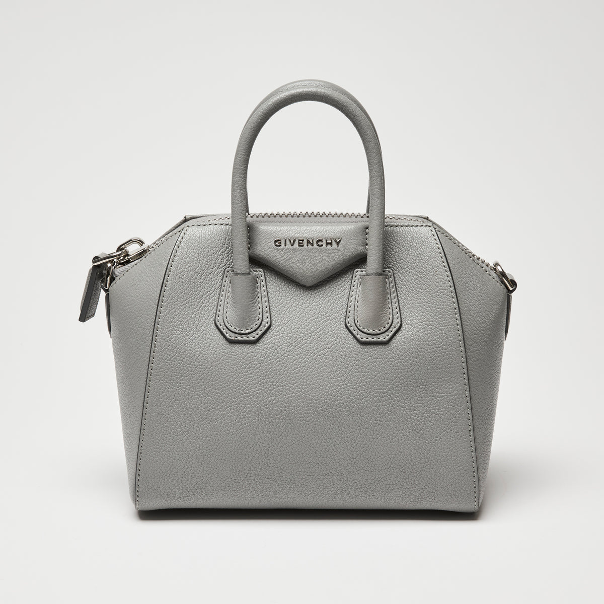 Givenchy Grey Grained Leather Mini Antigona Handbag