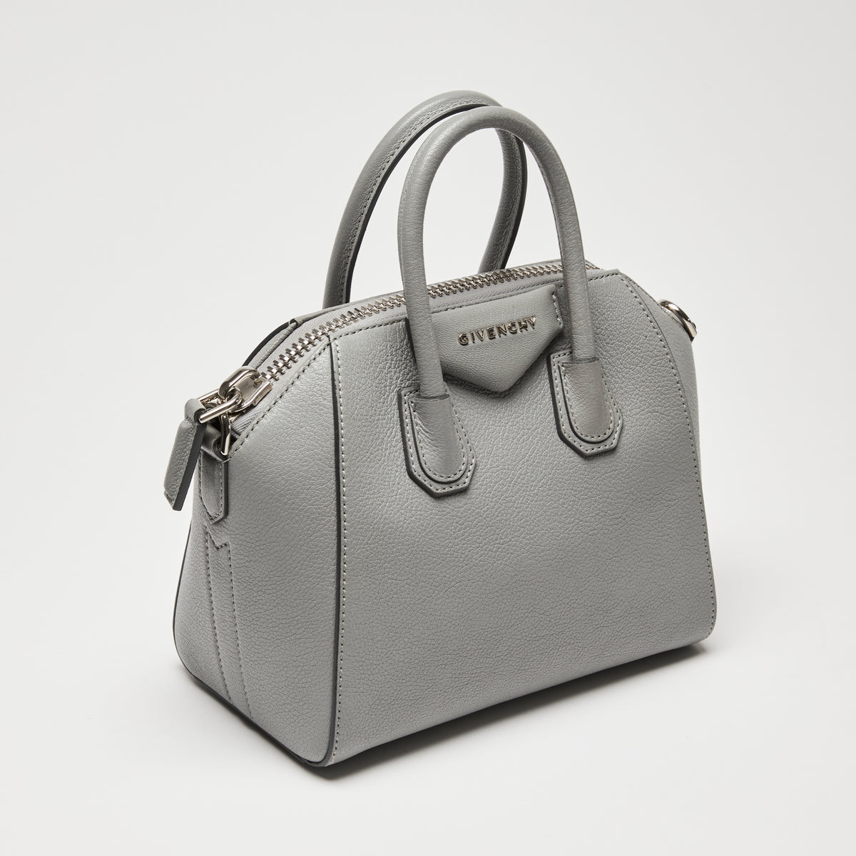 Givenchy Grey Grained Leather Mini Antigona Handbag