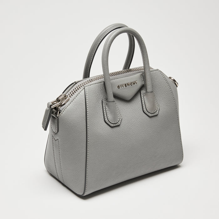 Givenchy Grey Grained Leather Mini Antigona Handbag