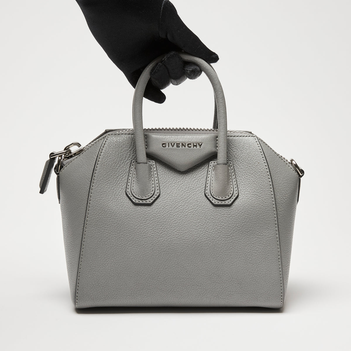 Givenchy Grey Grained Leather Mini Antigona Handbag