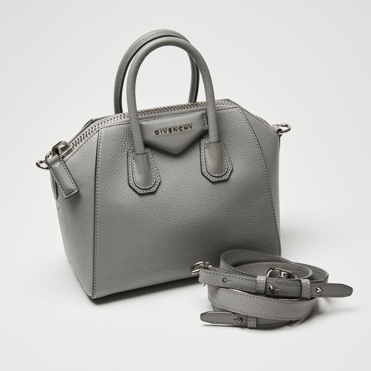 Givenchy Grey Grained Leather Mini Antigona Handbag