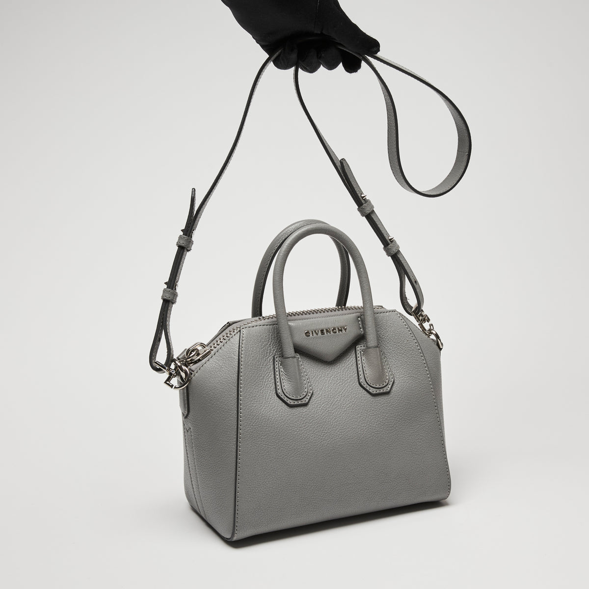 Givenchy Grey Grained Leather Mini Antigona Handbag