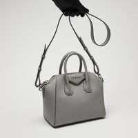 Givenchy Grey Grained Leather Mini Antigona Handbag