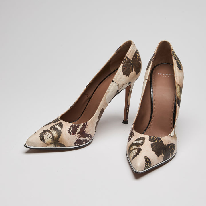 Givenchy Beige Calf Leather Lia Butterfly Print Pumps Size 40