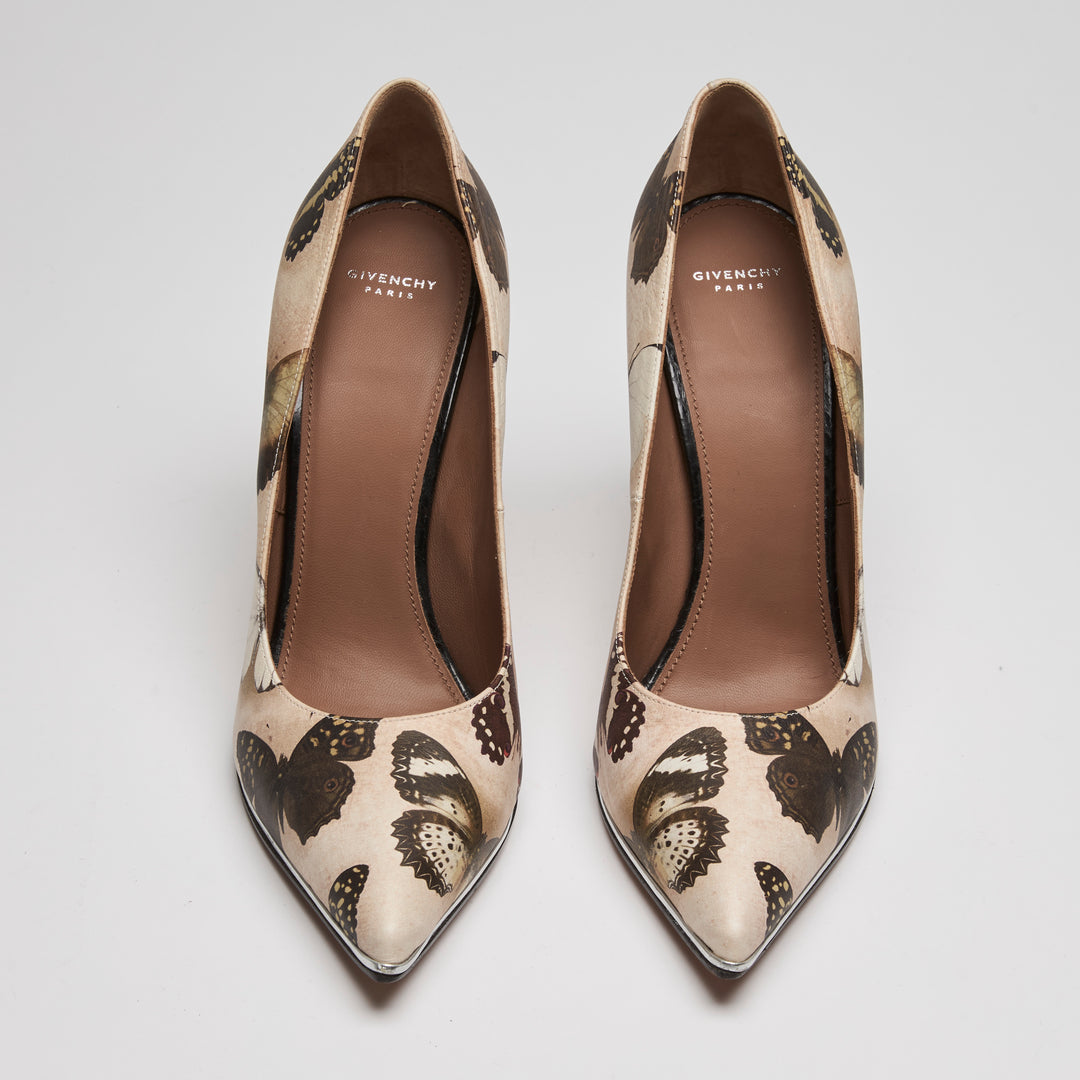 Givenchy Beige Calf Leather Lia Butterfly Print Pumps Size 40