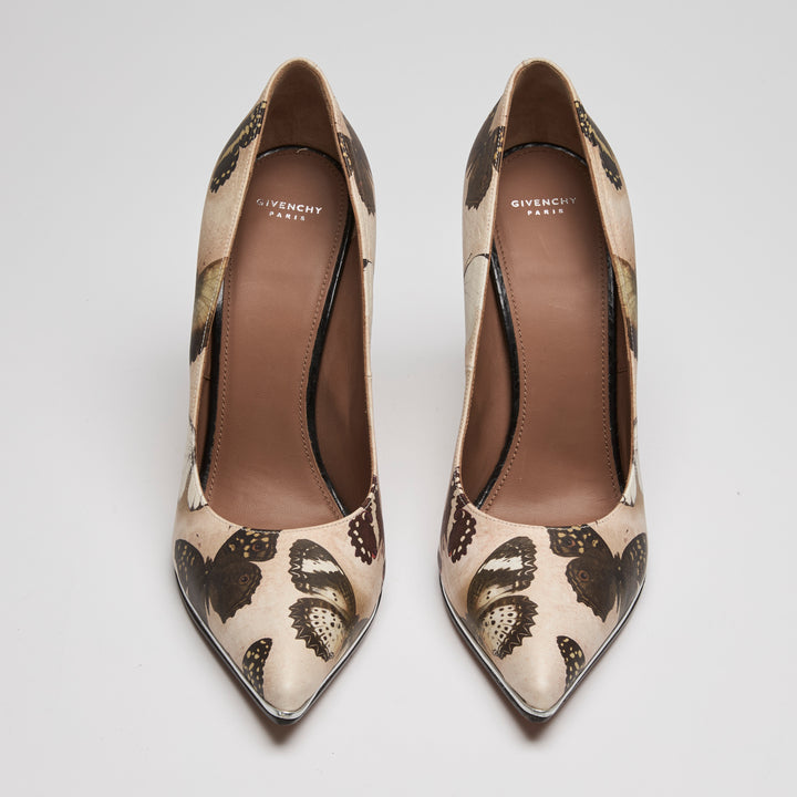 Givenchy Beige Calf Leather Lia Butterfly Print Pumps Size 40