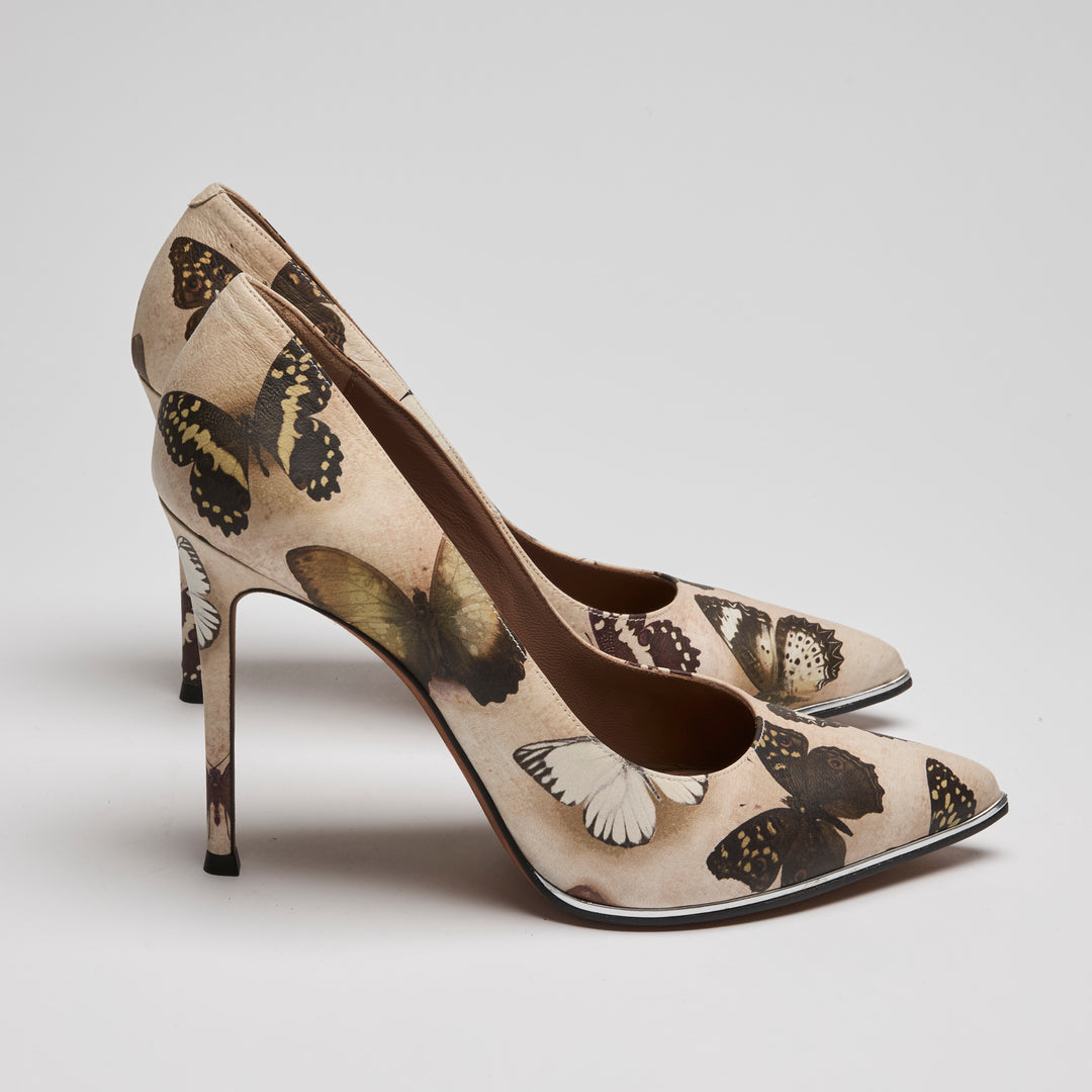 Givenchy Beige Calf Leather Lia Butterfly Print Pumps Size 40